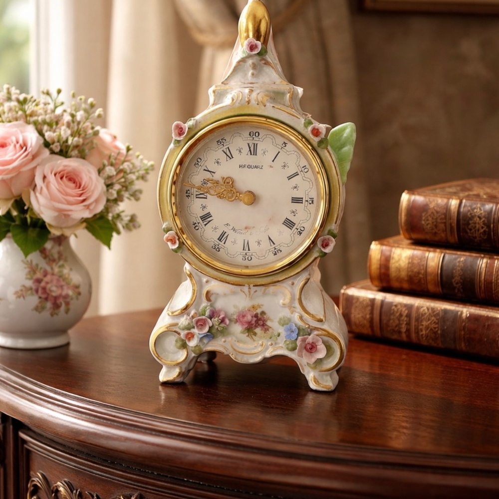 West Germany Mantel clock Dresden Sandrizell Handarbeit Antique